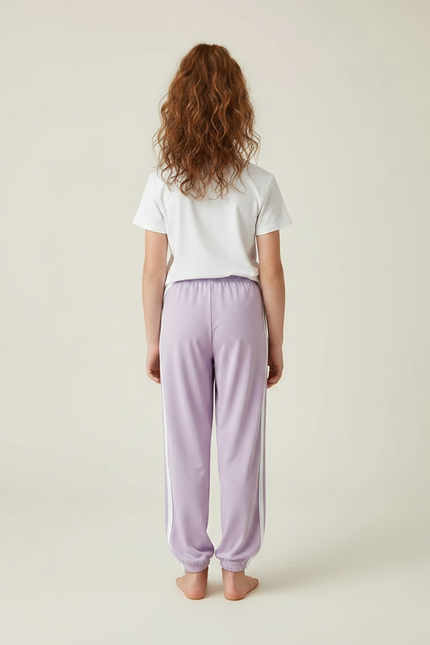 Pantalon Fluide Lilas Rayures Blanches Sport Décontracté Enfant - Violet Viscose - vue 2