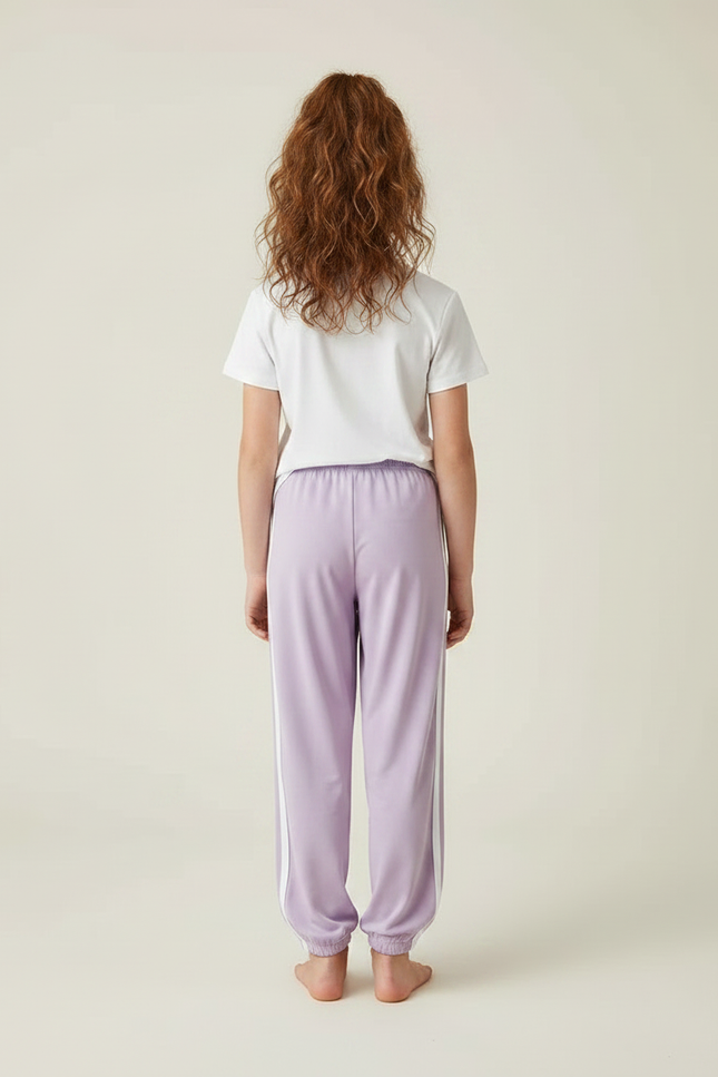 Pantalon Fluide Lilas Rayures Blanches Sport Décontracté Enfant - Violet Viscose - vue 2