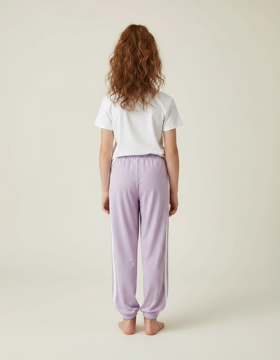 Pantalon Fluide Lilas Rayures Blanches Sport Décontracté Enfant - Violet Viscose - vue 2