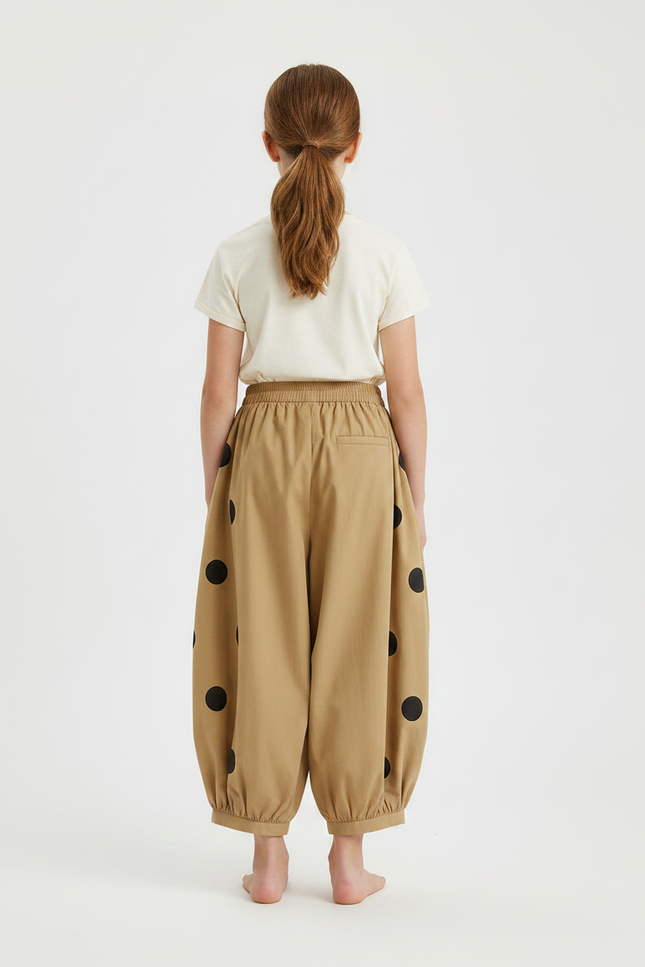 Pantalon Fluide Beige Ample Pois Noirs Enfant - Coton - vue 2