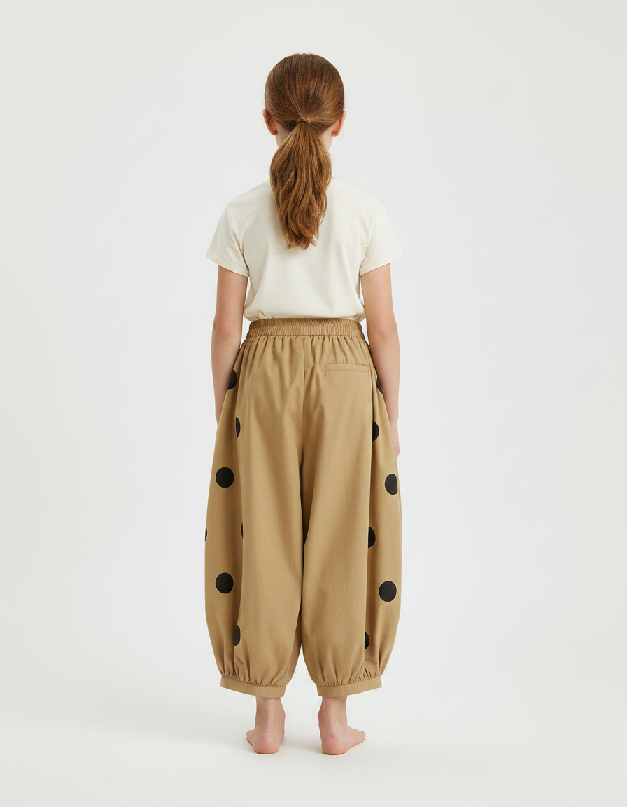 Pantalon Fluide Beige Ample Pois Noirs Enfant - Coton - vue 2