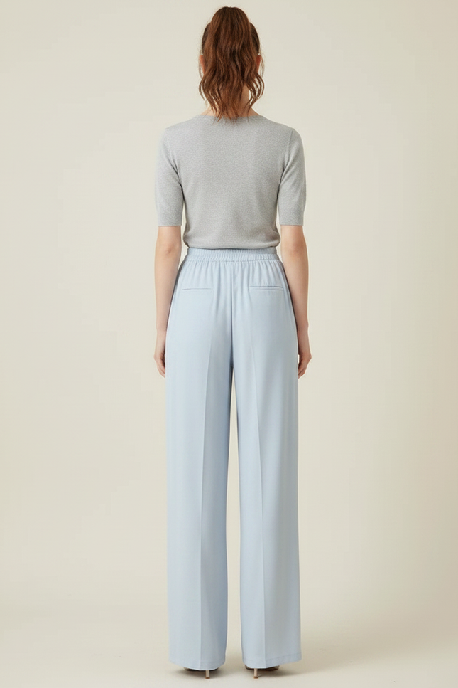 Pantalon Fluide Bleu Ciel Ample Taille Haute Satiné - vue 2
