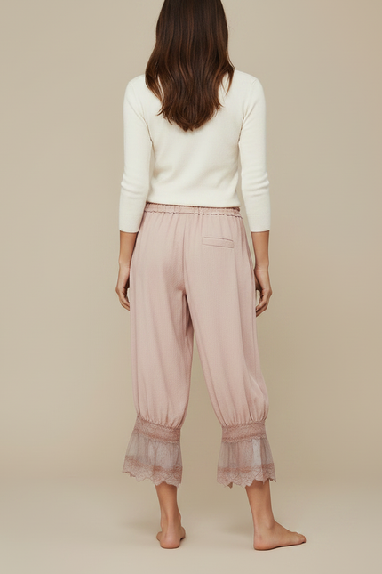 Pantalon Fluide Rose Dentelle Ample Confortable Femme - Viscose - vue 2