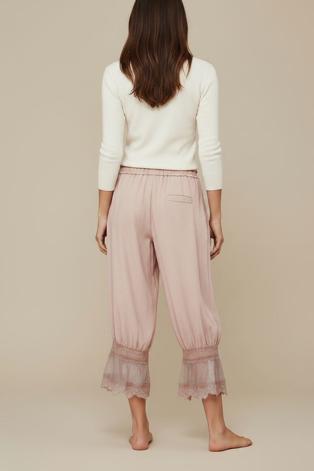 Pantalon Fluide Rose Dentelle Ample Confortable Femme - Viscose - vue 2