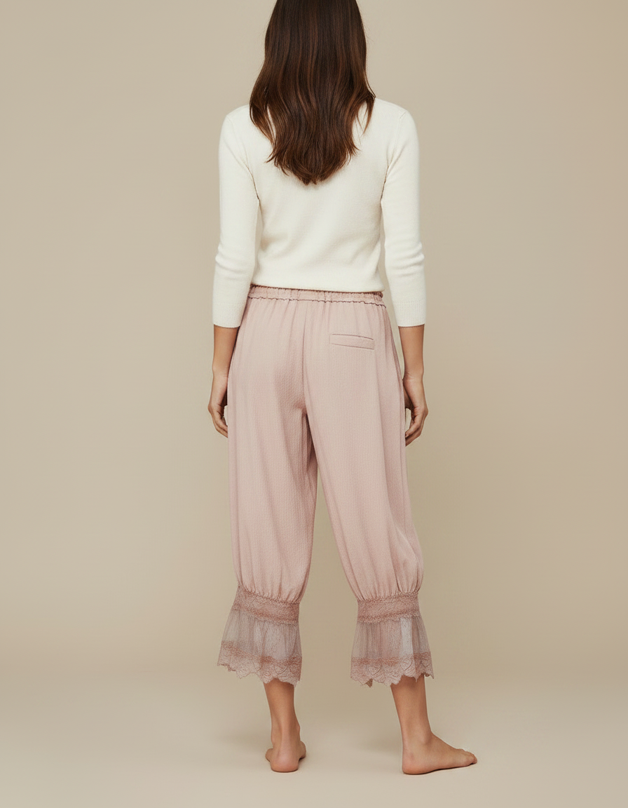 Pantalon Fluide Rose Dentelle Ample Confortable Femme - Viscose - vue 2
