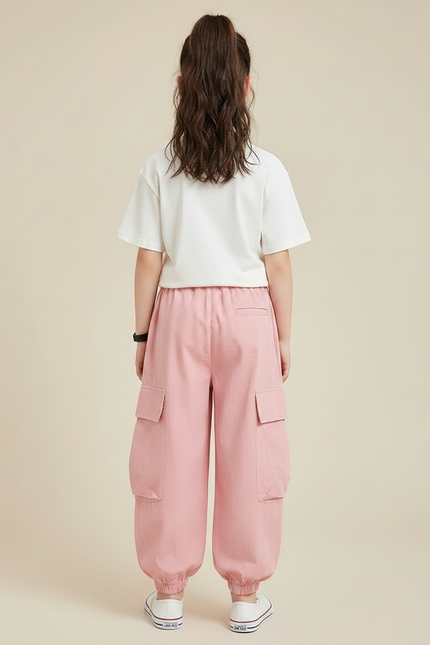 Pantalon Fluide Rose Cargo Ample Fille Casual - Coton - vue 2