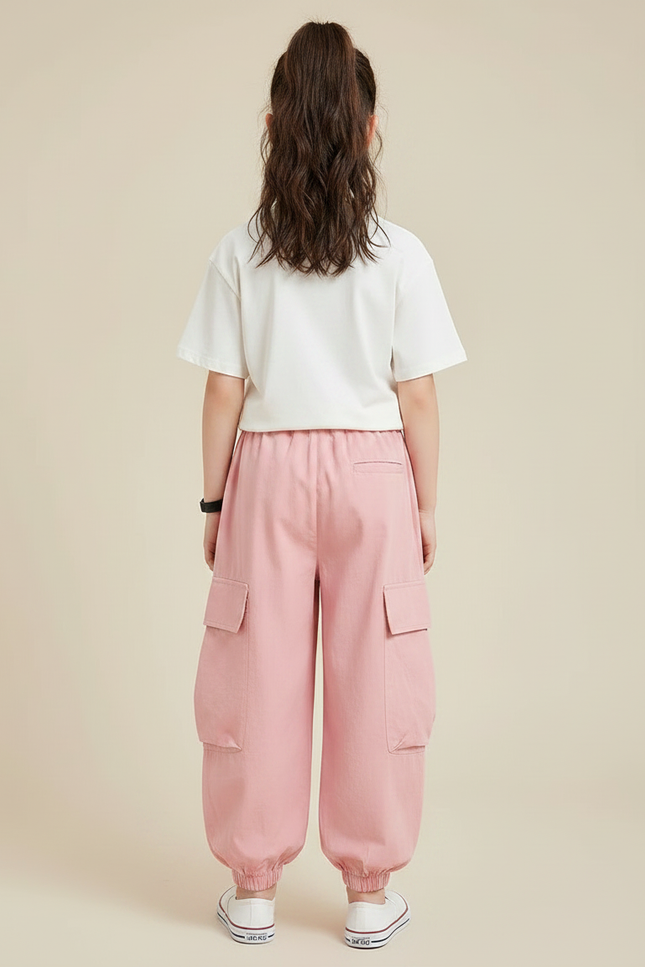 Pantalon Fluide Rose Cargo Ample Fille Casual - Coton - vue 2