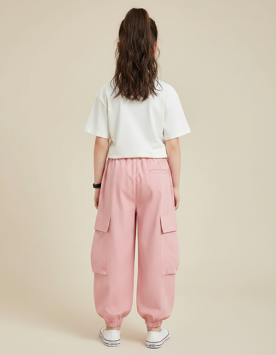 Pantalon Fluide Rose Cargo Ample Fille Casual - Coton - vue 2