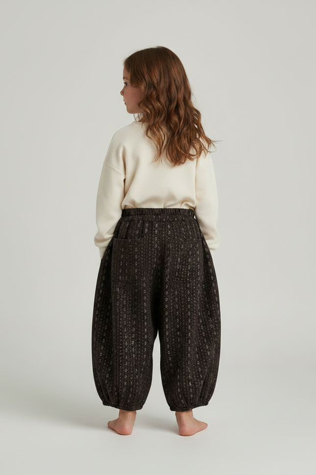 Pantalon Fluide Harem Imprimé Floral Marron Enfant - Coton - vue 2