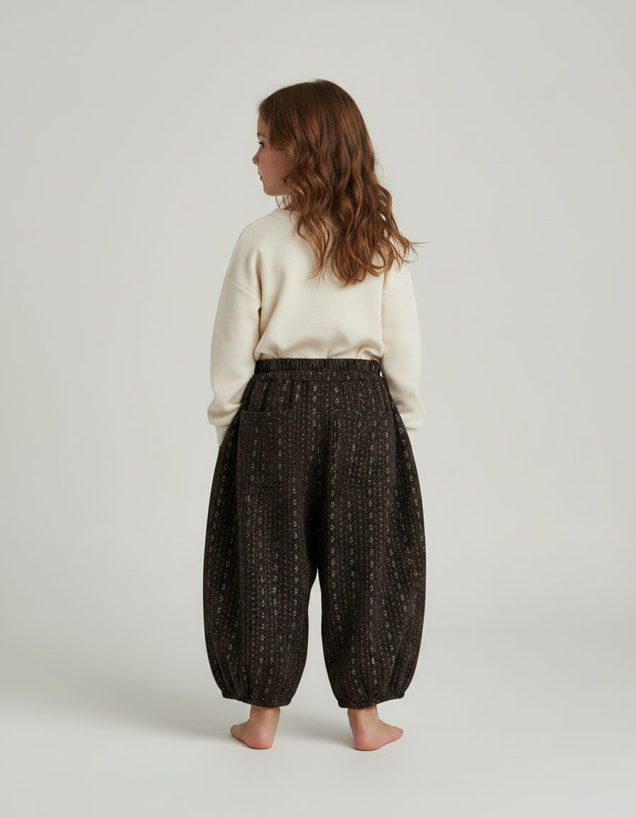 Pantalon Fluide Harem Imprimé Floral Marron Enfant - Coton - vue 2