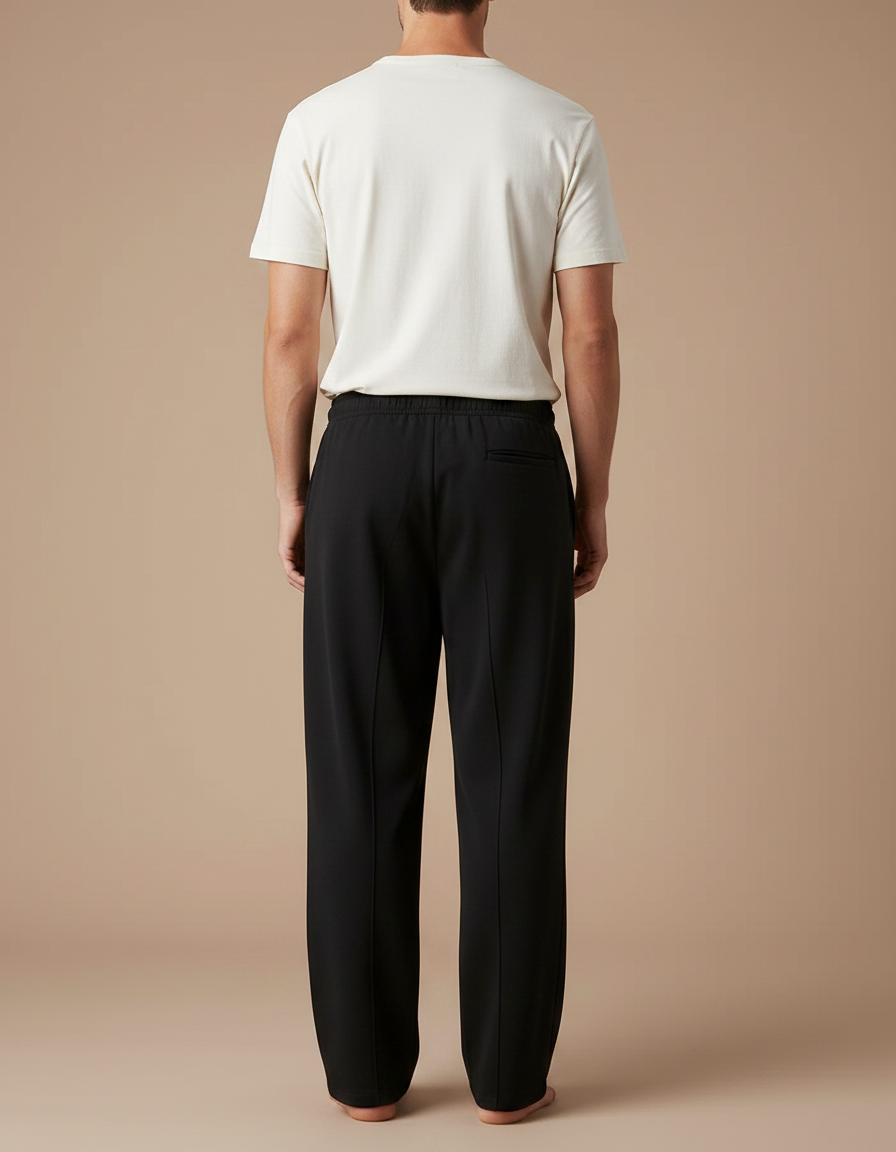 Pantalon Fluide Noir Ample Lacet Décontracté Homme - Polyester - vue 2