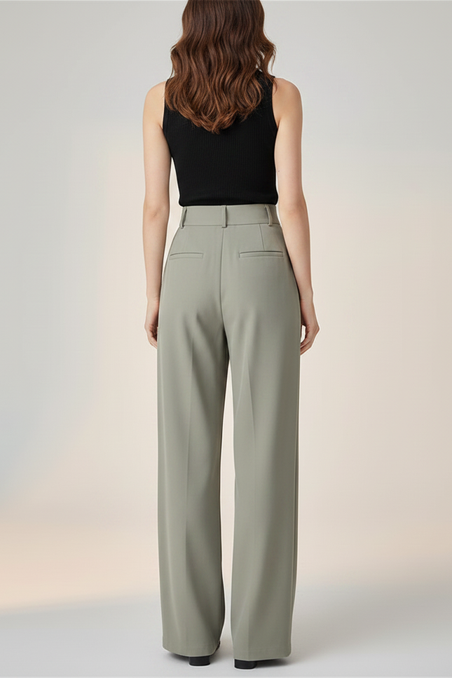 Pantalon Fluide Vert Ample Taille Haute Élégant Femme - Polyester - vue 2