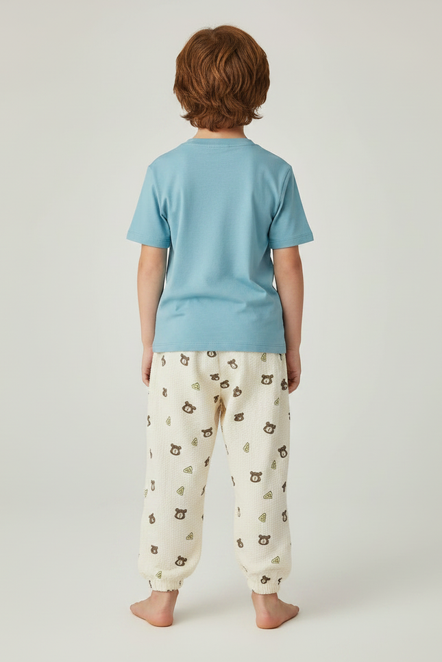 Pantalon Fluide Écru Ample Motif Ours Fromage Enfant - Beige Coton - vue 2
