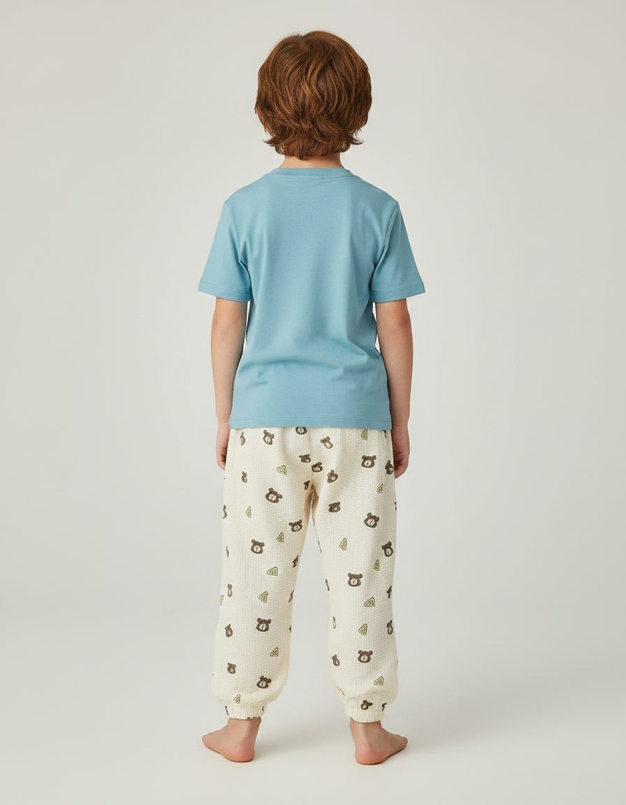 Pantalon Fluide Écru Ample Motif Ours Fromage Enfant - Beige Coton - vue 2