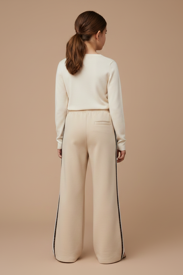 Pantalon Fluide Beige Évasé Sport Décontracté Rayures - Molleton - vue 2