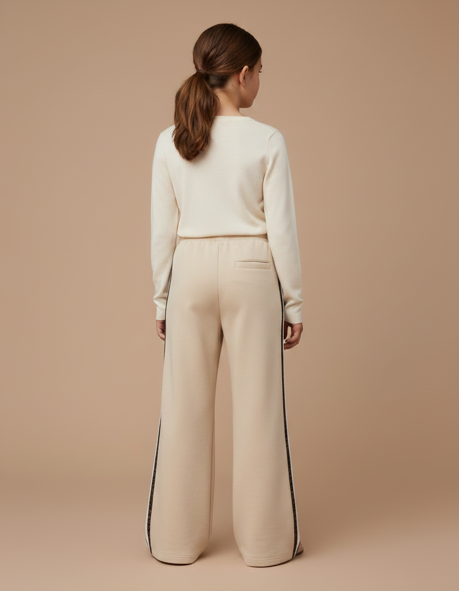 Pantalon Fluide Beige Évasé Sport Décontracté Rayures - Molleton - vue 2
