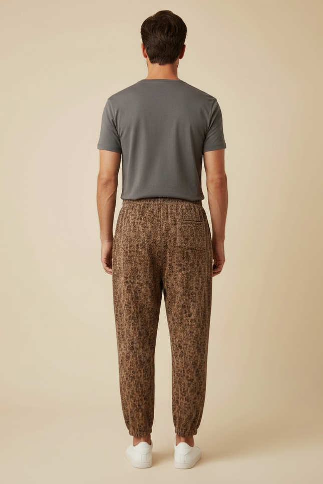 Pantalon Fluide Imprimé Léopard Marron Ample Décontracté Homme - Maille - vue 2