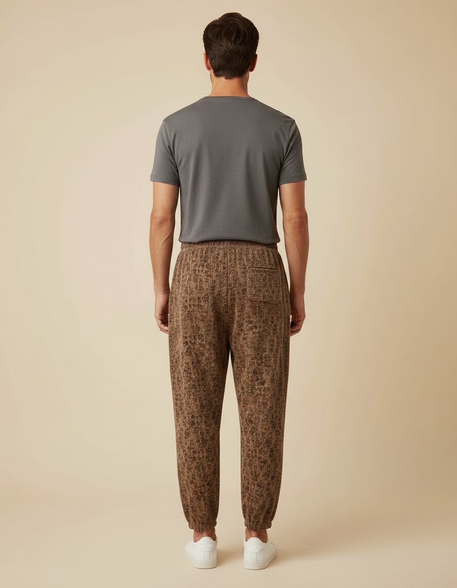 Pantalon Fluide Imprimé Léopard Marron Ample Décontracté Homme - Maille - vue 2