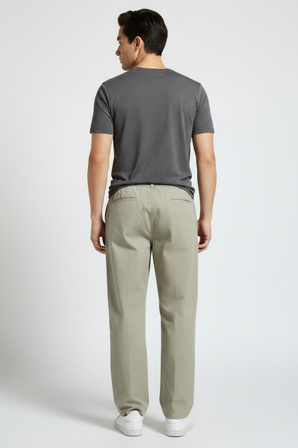 Pantalon Fluide Elastique A La Taille - Kaki Coton - vue 2