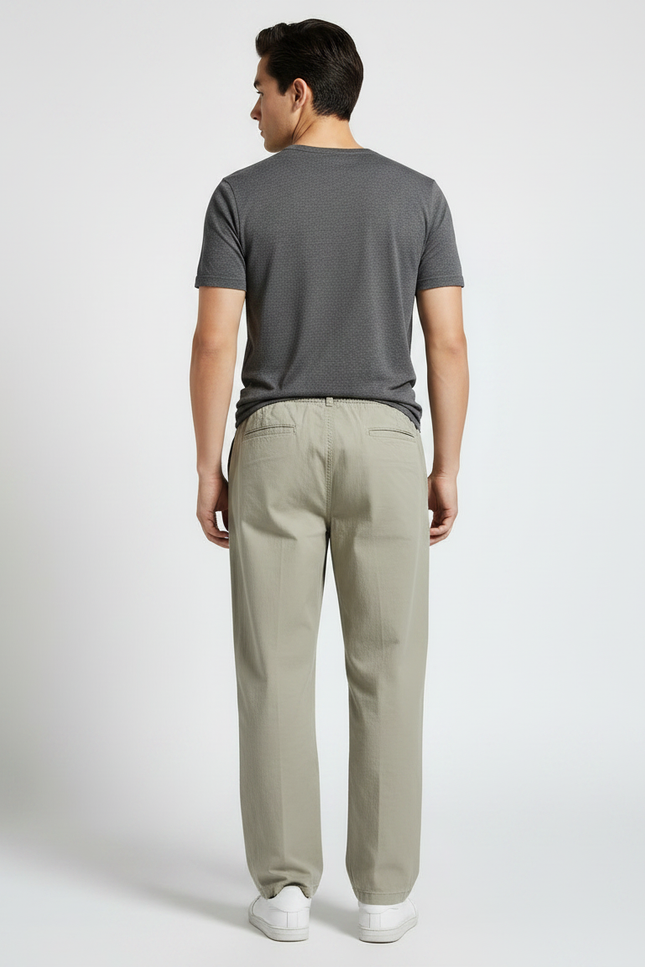 Pantalon Fluide Elastique A La Taille - Kaki Coton - vue 2