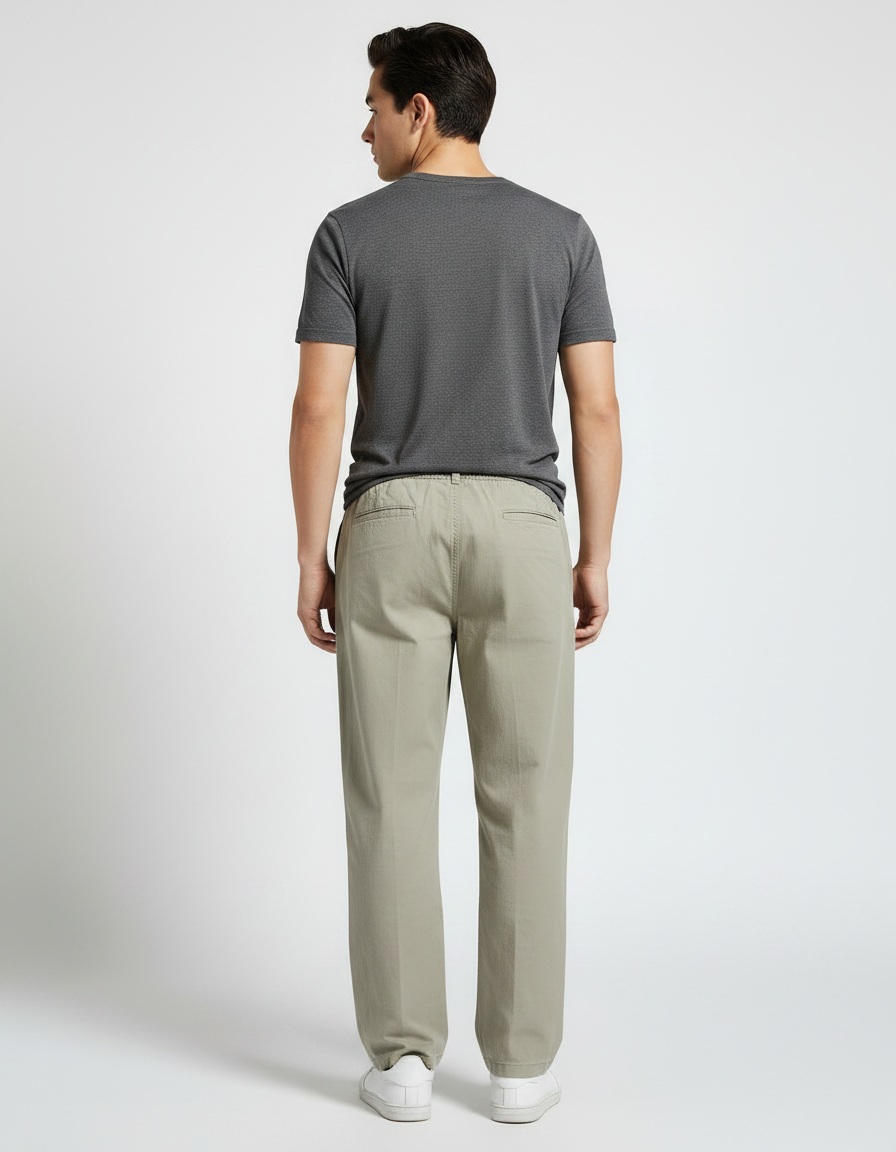Pantalon Fluide Elastique A La Taille - Kaki Coton - vue 2