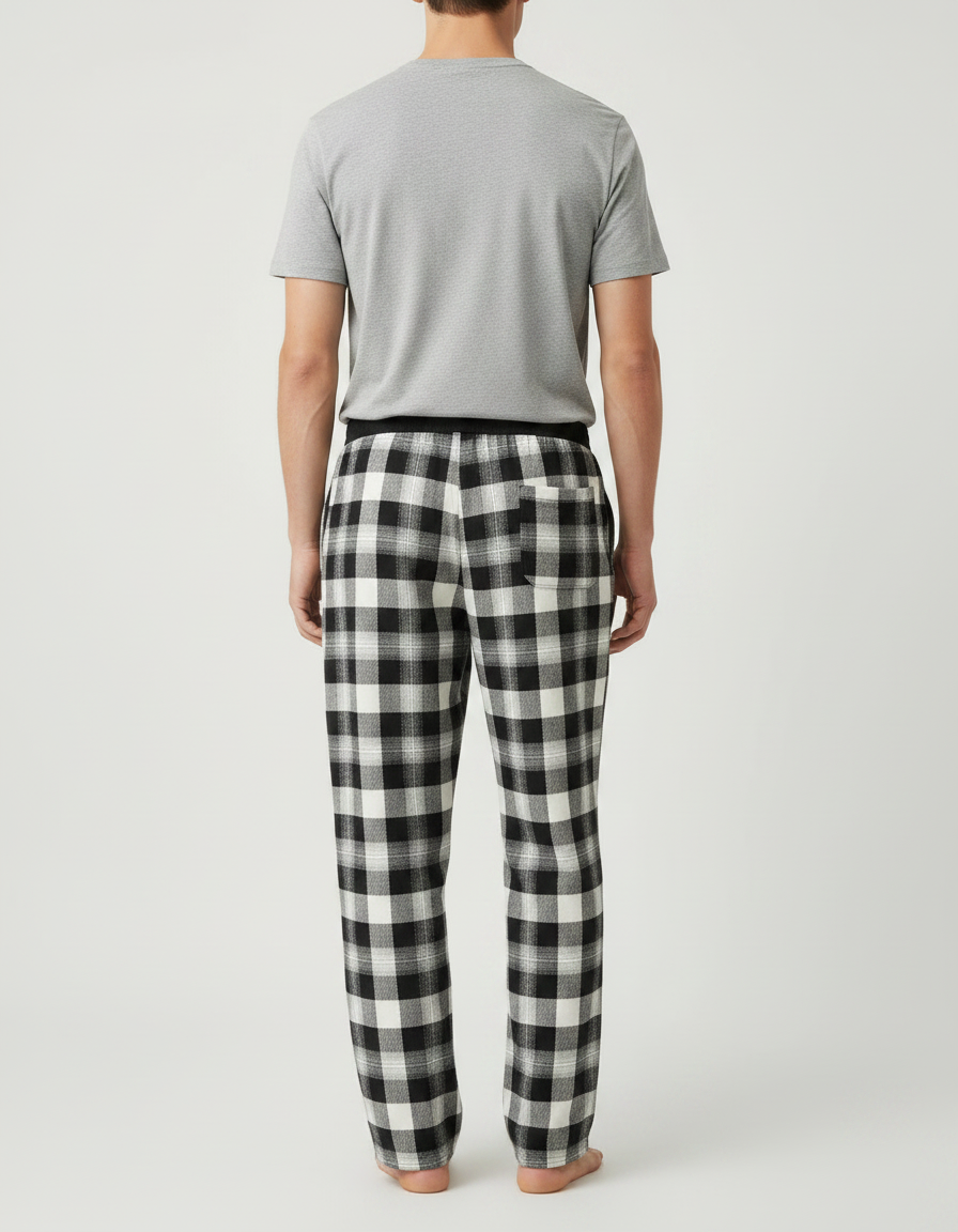 Pantalon Fluide Carreaux Noir Blanc Ample Décontracté Homme - Imprimé Molleton - vue 2