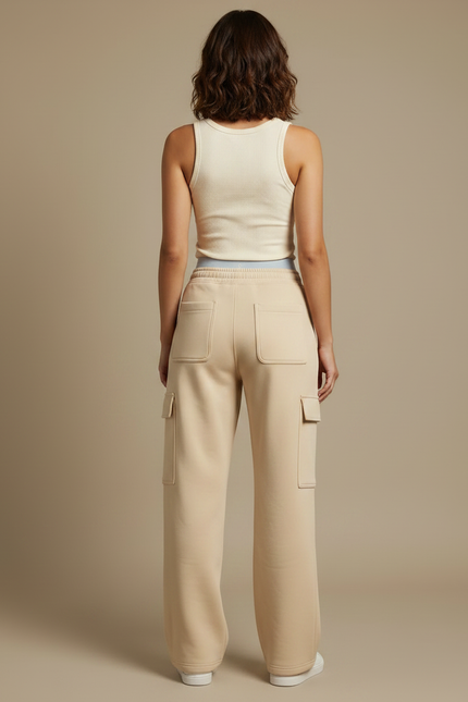 Pantalon Fluide Beige Cargo Ample Décontracté Femme - Molleton - vue 2