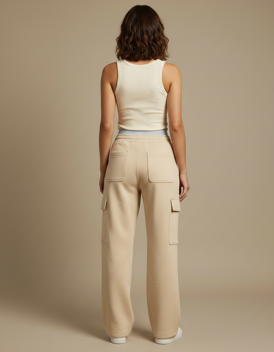 Pantalon Fluide Beige Cargo Ample Décontracté Femme - Molleton - vue 2
