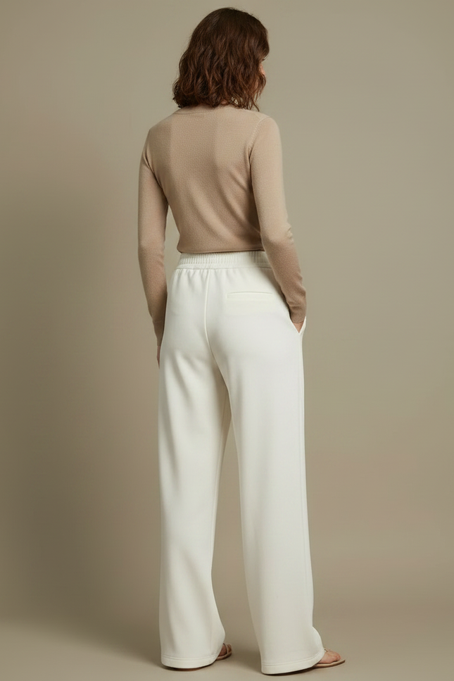 Pantalon Fluide Blanc Ample Taille Haute Femme - Polyester - vue 2