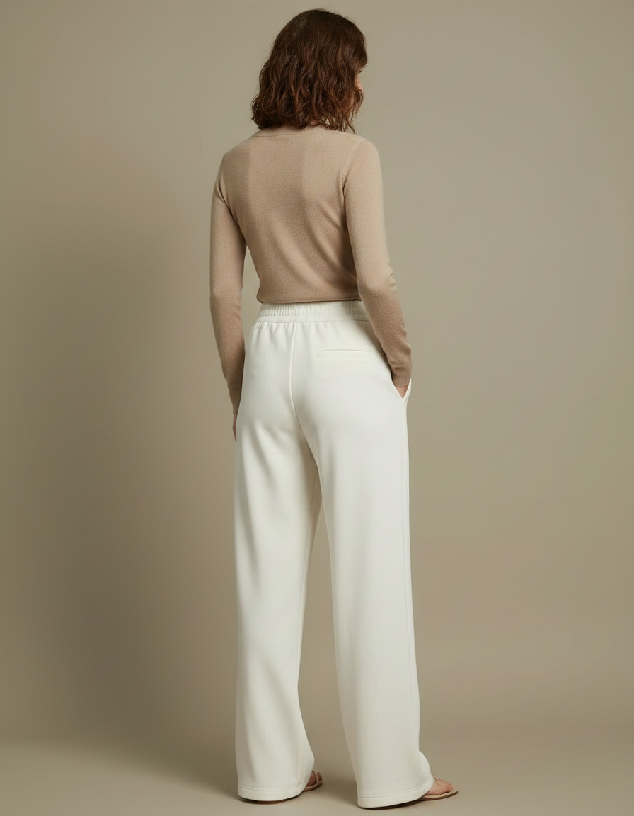 Pantalon Fluide Blanc Ample Taille Haute Femme - Polyester - vue 2