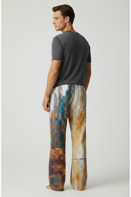 Pantalon Fluide Imprimé Abstrait Décontracté Homme - Multicolore Viscose - vue 2