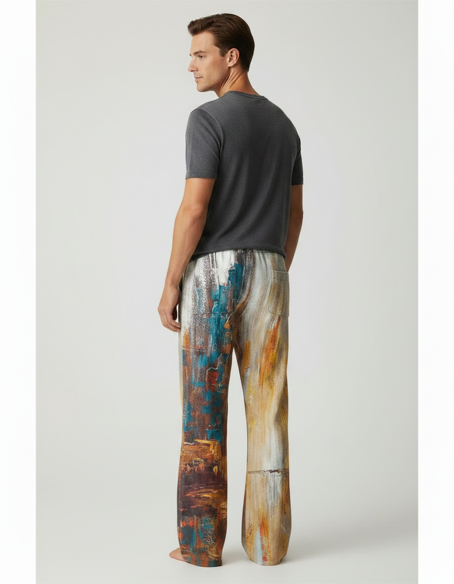 Pantalon Fluide Imprimé Abstrait Décontracté Homme - Multicolore Viscose - vue 2