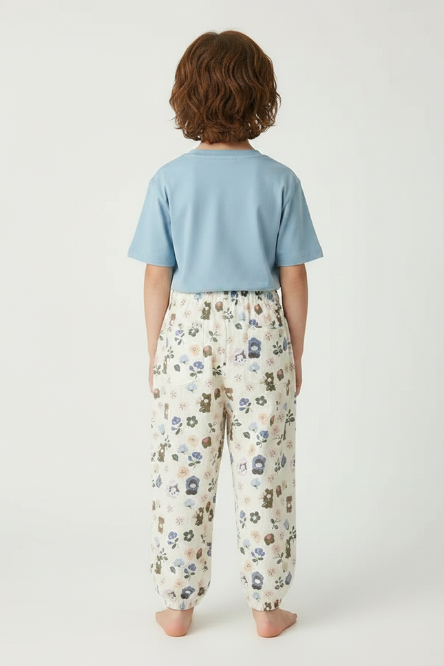 Pantalon Fluide Imprimé Floral Mignon Beige Enfant - Lin - vue 2