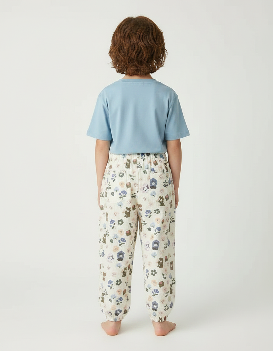 Pantalon Fluide Imprimé Floral Mignon Beige Enfant - Lin - vue 2
