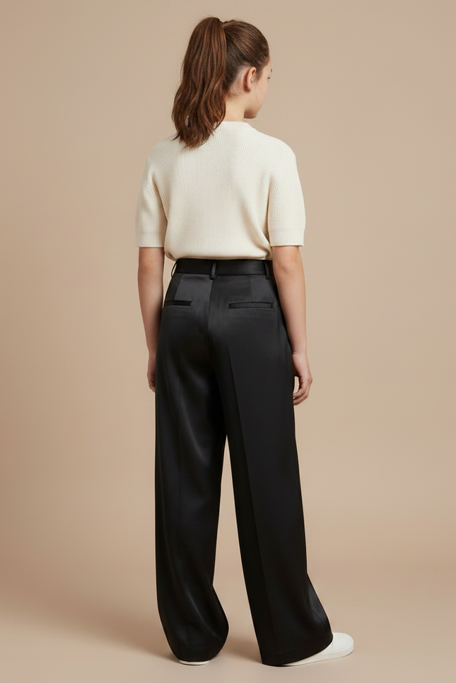 Pantalon Fluide Noir Satiné Large Décontracté Élégant - vue 2