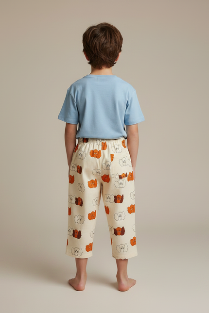 Pantalon Fluide Beige Imprimé Chiens Coton Décontracté Enfant - vue 2