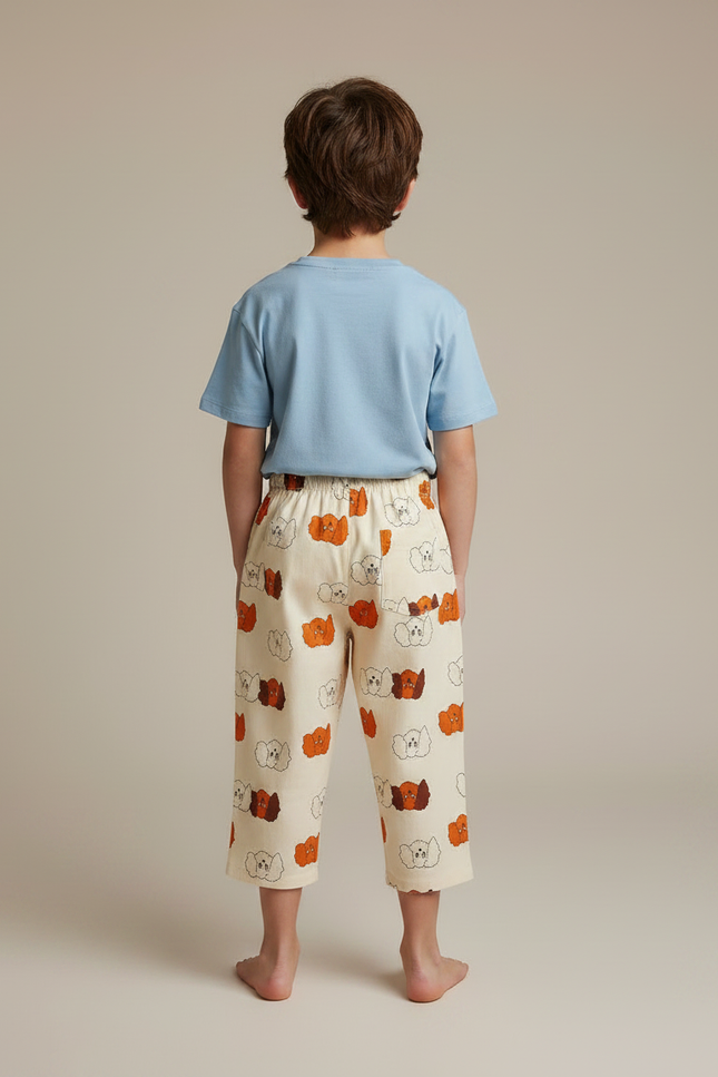 Pantalon Fluide Beige Imprimé Chiens Coton Décontracté Enfant - vue 2