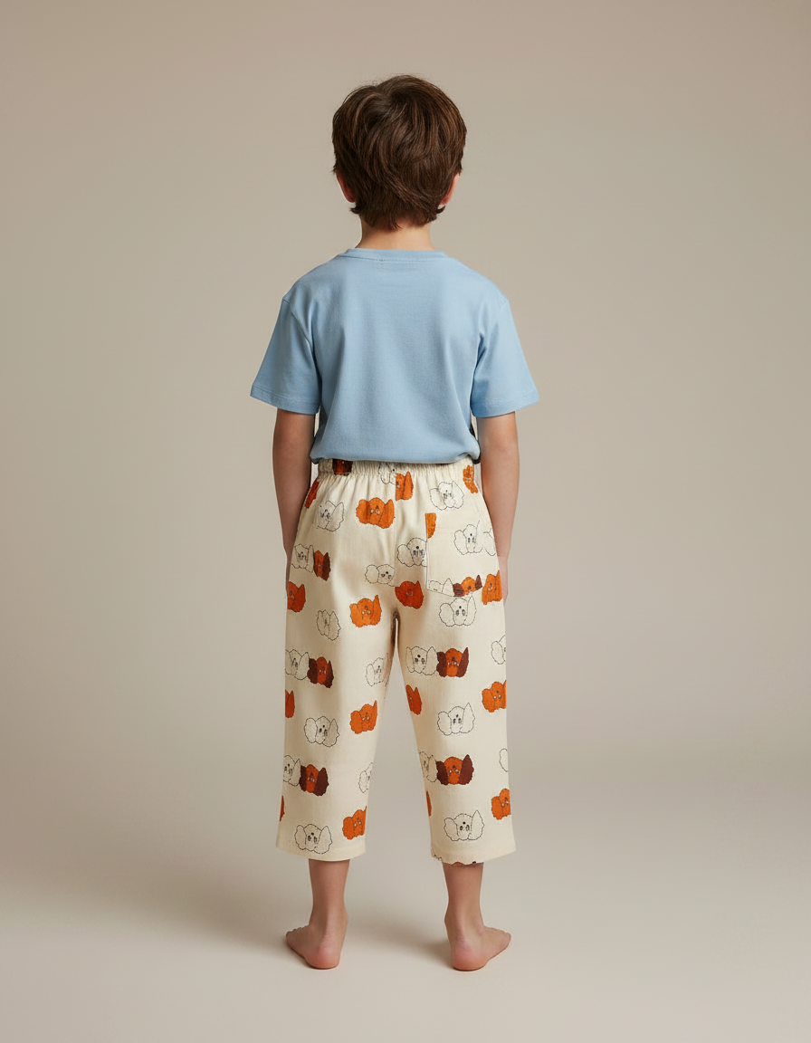 Pantalon Fluide Beige Imprimé Chiens Coton Décontracté Enfant - vue 2
