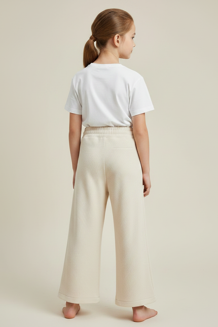Pantalon Fluide Crème Côtelé Ample Décontracté Fille - Beige Cordé - vue 2