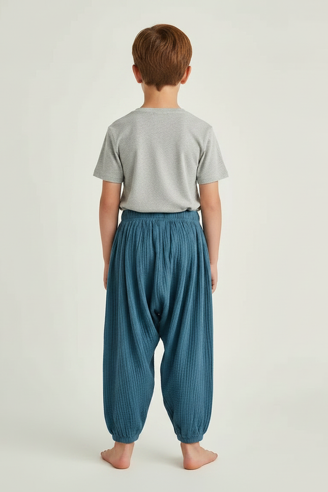 Pantalon Fluide Bleu Coton Plissé Ample Enfant - vue 2