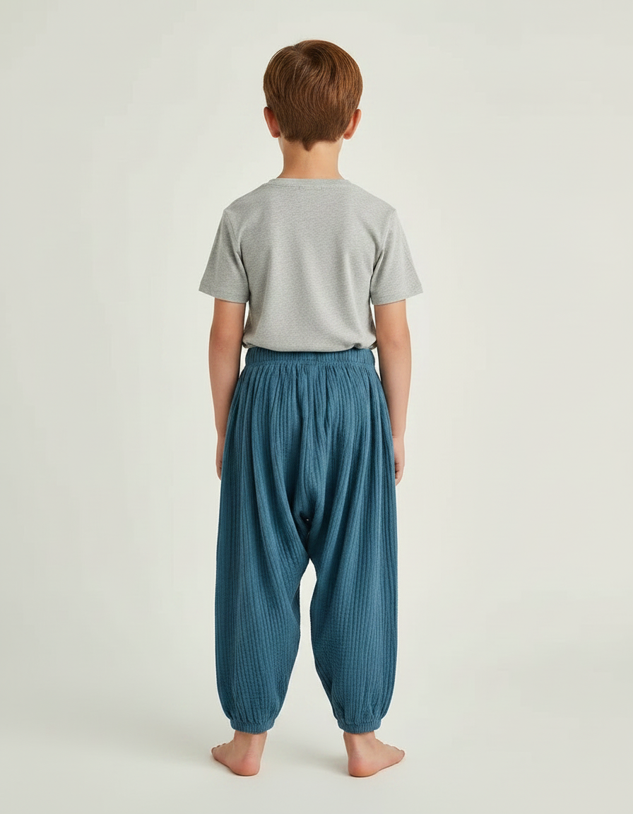Pantalon Fluide Bleu Coton Plissé Ample Enfant - vue 2