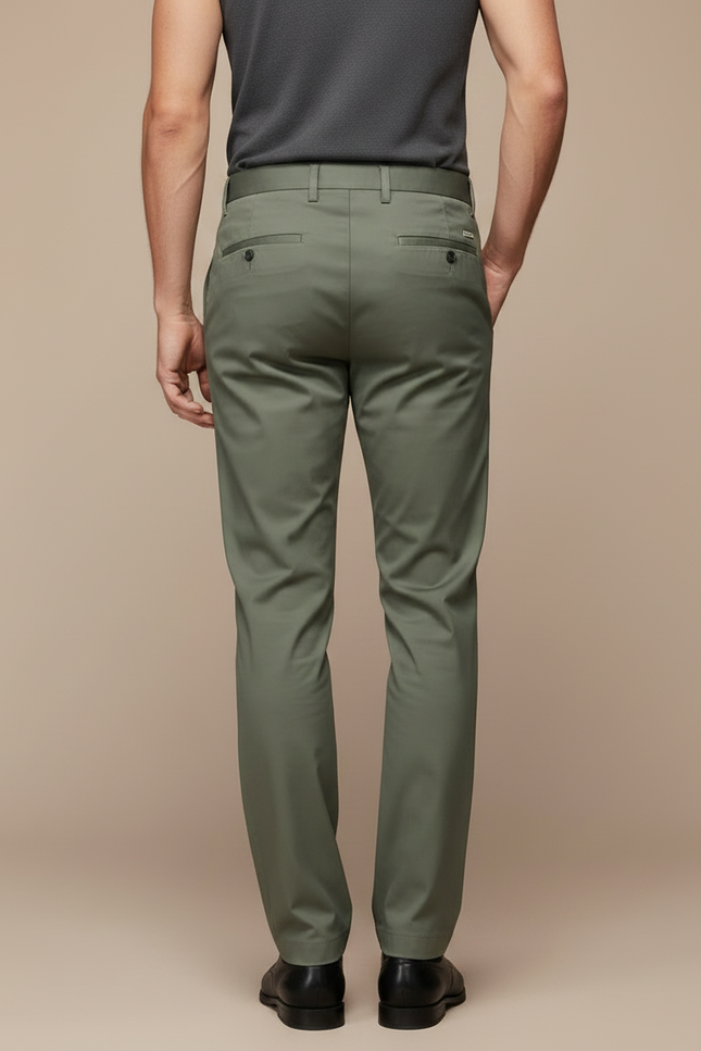 Pantalon Fluide Vert Droit Coton Business Homme - Gabardine - vue 2