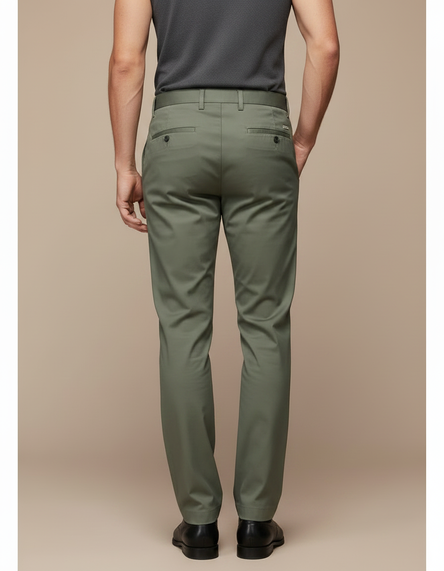 Pantalon Fluide Vert Droit Coton Business Homme - Gabardine - vue 2