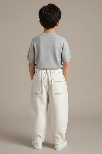 Pantalon Fluide Écru Ample Coton Enfant - Beige - vue 2