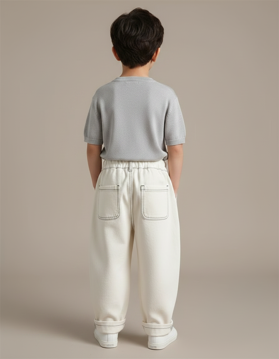 Pantalon Fluide Écru Ample Coton Enfant - Beige - vue 2