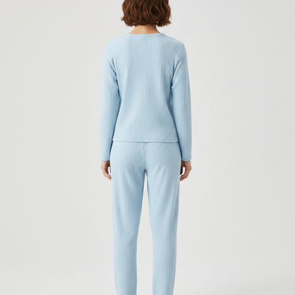 Pantalon Fluide Bleu Ciel Côtelé Confortable Enfant - Maille