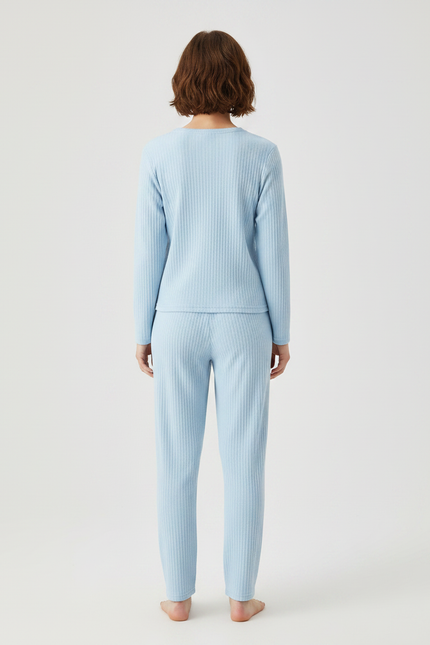 Pantalon Fluide Bleu Ciel Côtelé Confortable Enfant - Maille