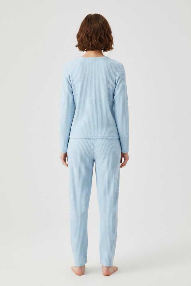 Pantalon Fluide Bleu Ciel Côtelé Confortable Enfant - Maille