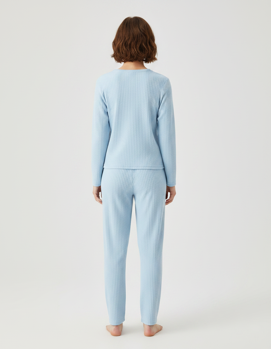 Pantalon Fluide Bleu Ciel Côtelé Confortable Enfant - Maille