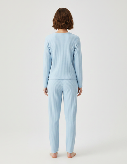 Pantalon Fluide Bleu Ciel Côtelé Confortable Enfant - Maille